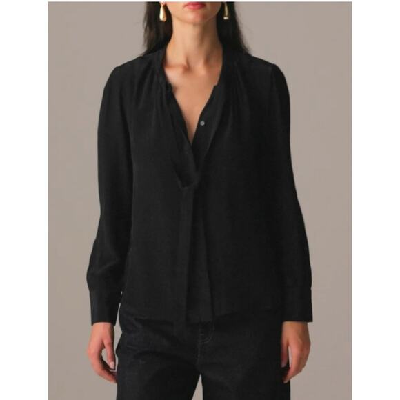 NWT J. Crew Tie-Neck Top In Crepe De Chine Black 6 - Picture 2 of 9